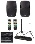 Gemini AS-15P 15” Powered Speaker Package w/ Mackie Mix12FX, Cables, & Stands