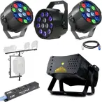 Eliminator Lighting Starter Pack | T-Bar with Laser, Wash Lights, UV, Strobe, and Power Management