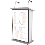 ProX X MAESTROMEDIAWH | Lectern for TVs up to 32in | White Finish with Dual Gooseneck Mic Stands