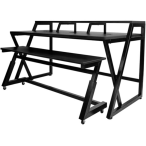 Wavebone Headquarter | Black 9U Studio Workstation Desk | 3 Tier Design with Z Shaped Keyboard Stand