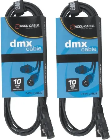 2x American DJ 10ft DMX Cable AC3PDMX10 (pair)