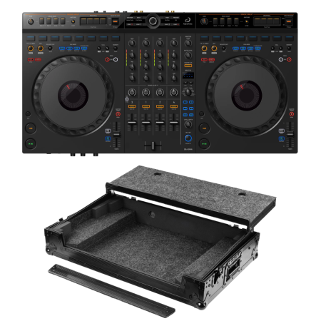 Piopneer DJ DDJ-GRV6 with Odyssey Case | 4-Channel rekordbox and Serato DJ Controller | Wheeled Case with Laptop Platform