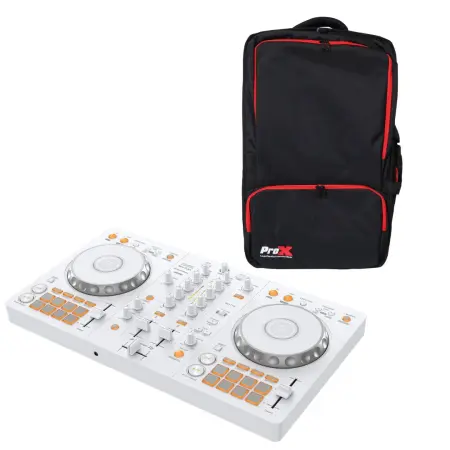 Pioneer DJ DDJ-FLX4-W with ProX XB-DJBPM | Controller + Backpack Package | Portable DJ Bundle for Travel