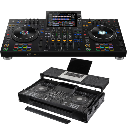 Pioneer DJ XDJ-AZ with Odyssey Case | 4-Deck All-In-One DJ System | Wheeled Case with Laptop Platform