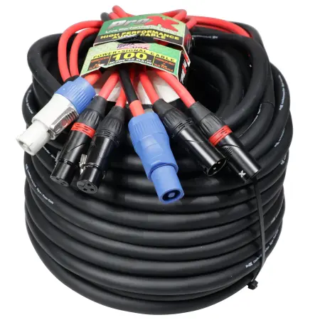 ProX XC-PWC14-DXLR100 | 100ft 14AWG PowerKon + Dual XLR Combo Jumper Cable