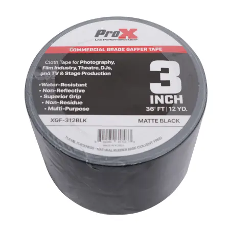 ProX XGF-312BLK | 3in x 12yd Matte Black Gaffer Tape
