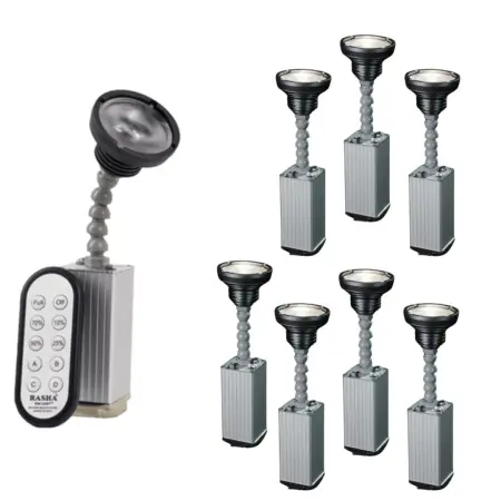 Rasha Bullet Pin Spot (Pack of 8) | 10W LED with 3°–15° Zoom | Battery-Powered with 4 IR Remotes & Magnetic Mounts