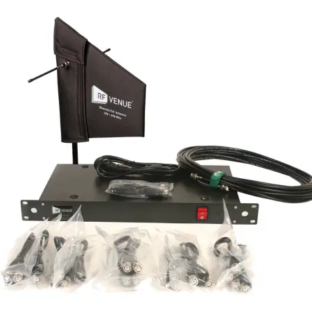 RF Venue DFINDISTRO4 | 4-Channel Antenna Distributor Bundle | Cloth-Covered Diversity Fin + Cables